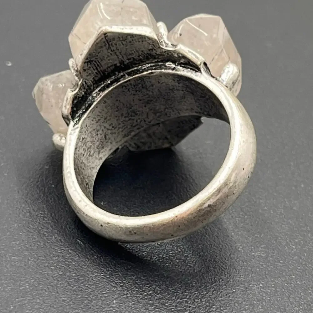 Artisan Handmade Silver Rutilated Or Tourmalinated Quartz Stone Ring‎ Sz 7 1/4
